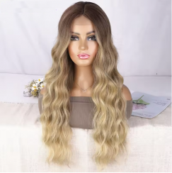 Center Parted Womens Long Wavy Curly Wigs