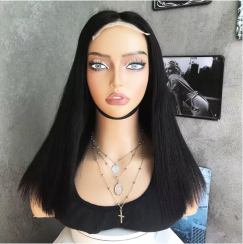 2 Pcs Womens Center Parted Black Long Hair Wig