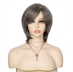 Womens Short Gray And White Wig With Bangs