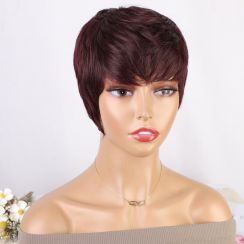 3 Pcs Womens Short Burgundy Fluffy Wigs