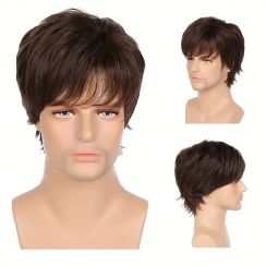 2 Pcs Mens Short Brown Wigs