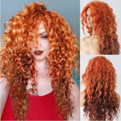 2 Packs Fashion Orange Party High Temperature Wire Side Points Long Curly Hair Wigs